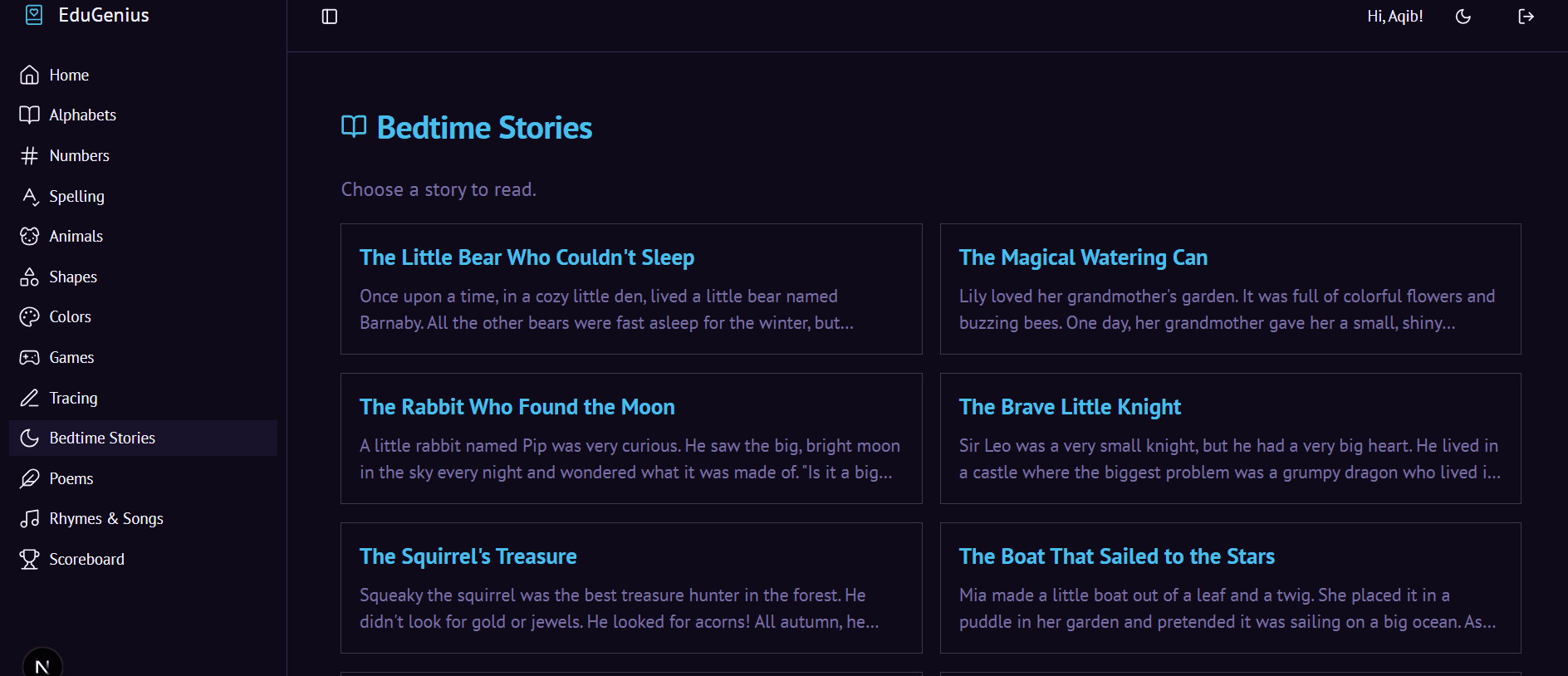 Edu Genius - Kids Learning Platform dashboard screen 13