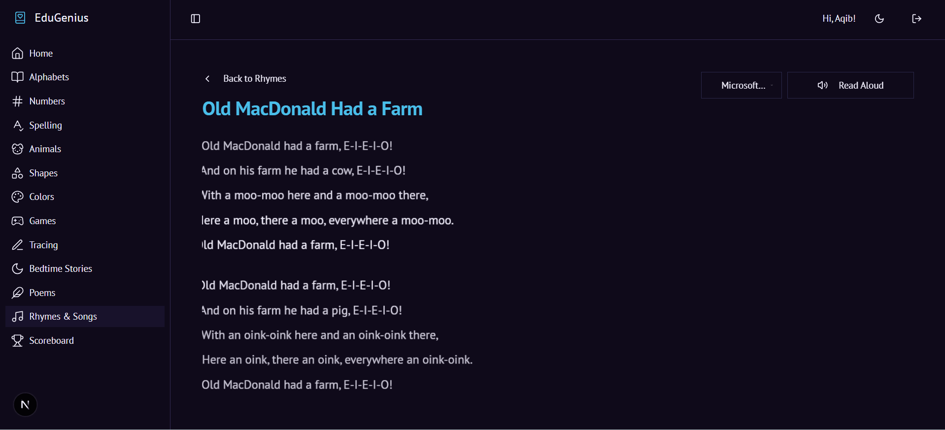 Edu Genius - Kids Learning Platform dashboard screen 15