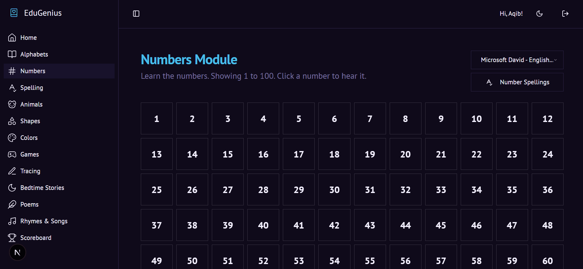 Edu Genius - Kids Learning Platform dashboard screen 3