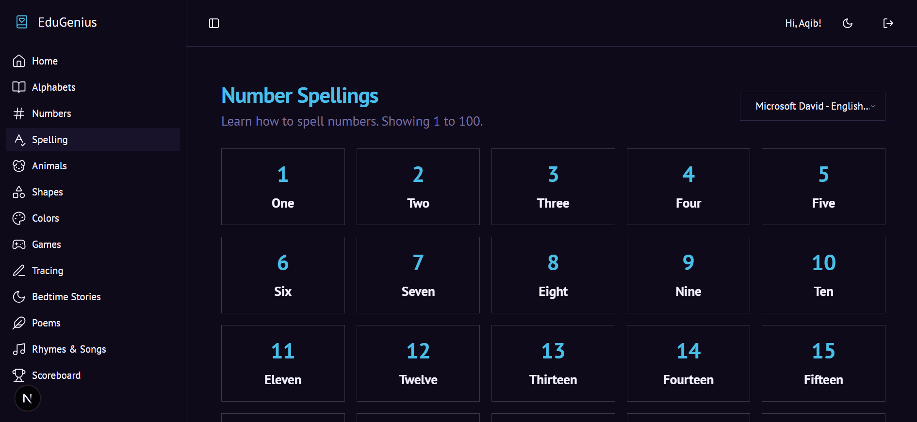 Edu Genius - Kids Learning Platform dashboard screen 4