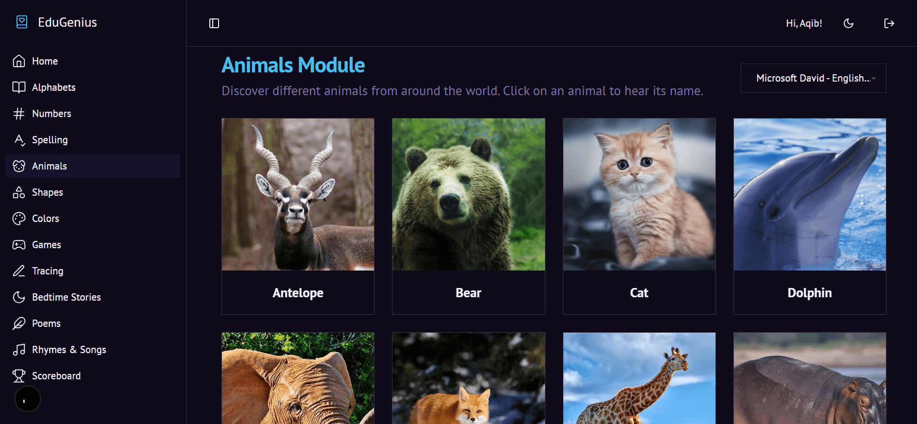 Edu Genius - Kids Learning Platform dashboard screen 5