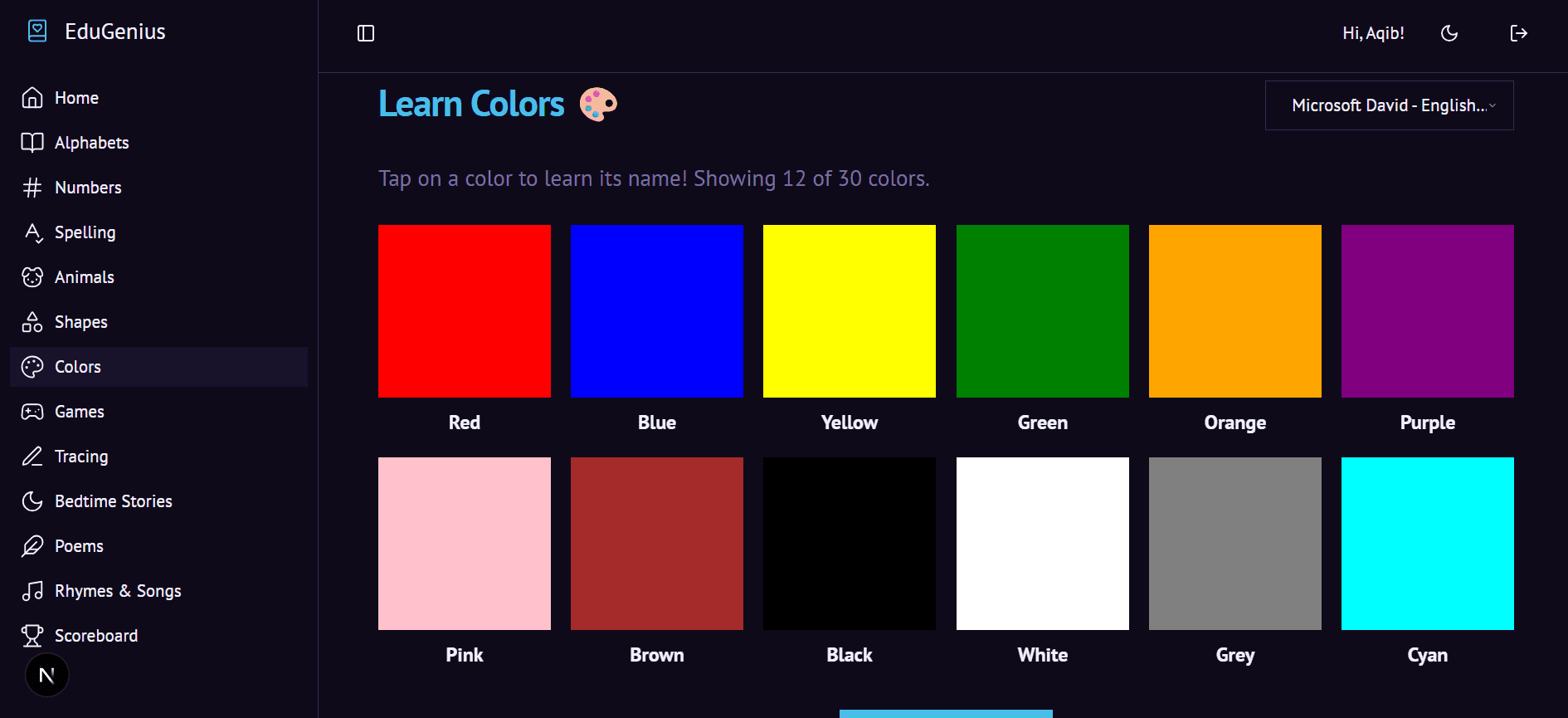 Edu Genius - Kids Learning Platform dashboard screen 7