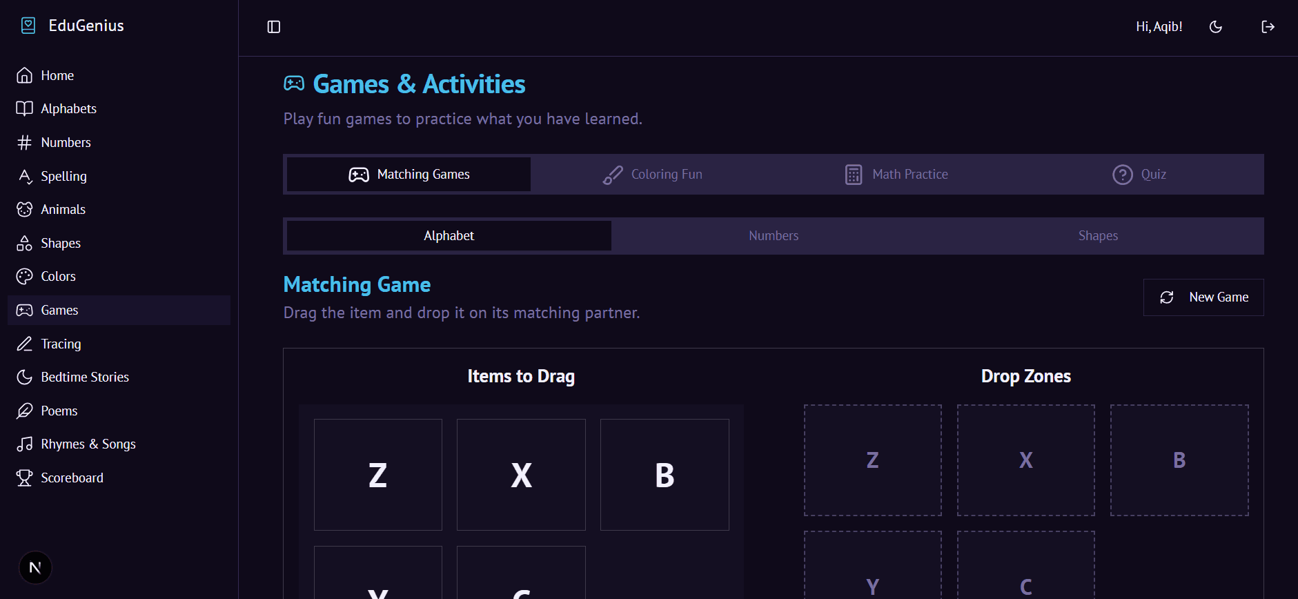 Edu Genius - Kids Learning Platform dashboard screen 8