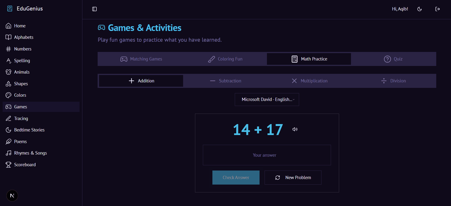 Edu Genius - Kids Learning Platform dashboard screen 9