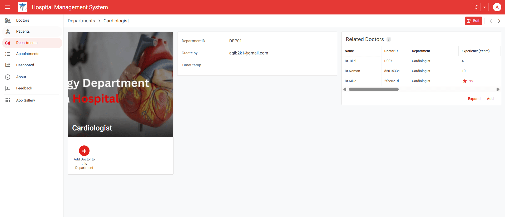 Hospital Management System dashboard screen 2