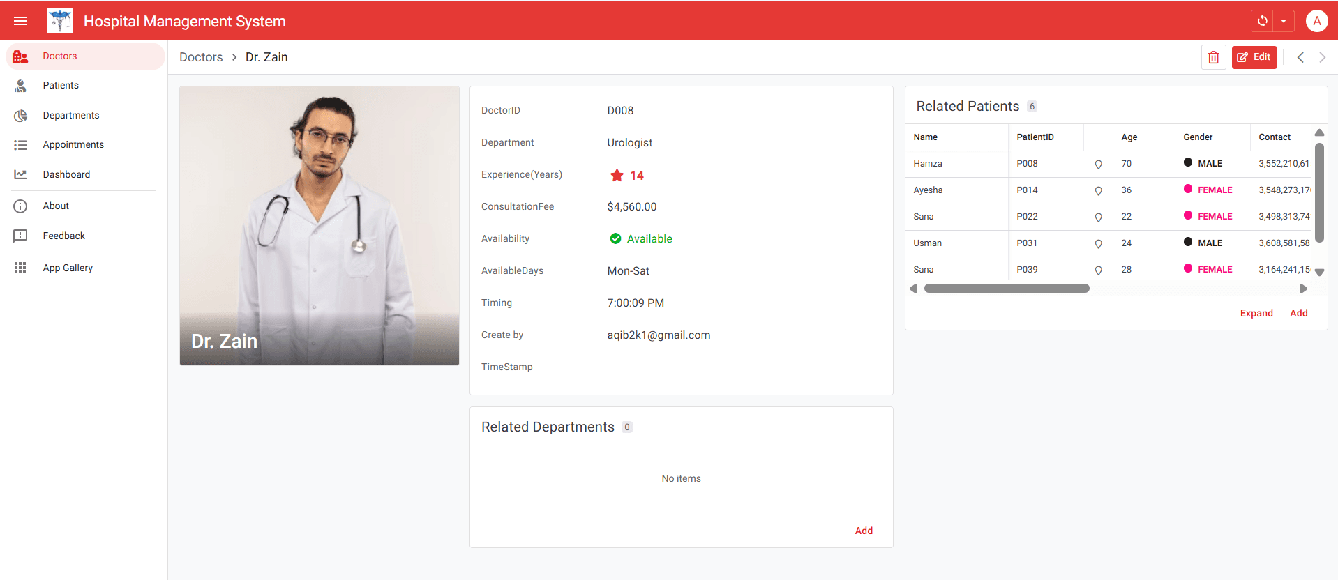 Hospital Management System dashboard screen 3