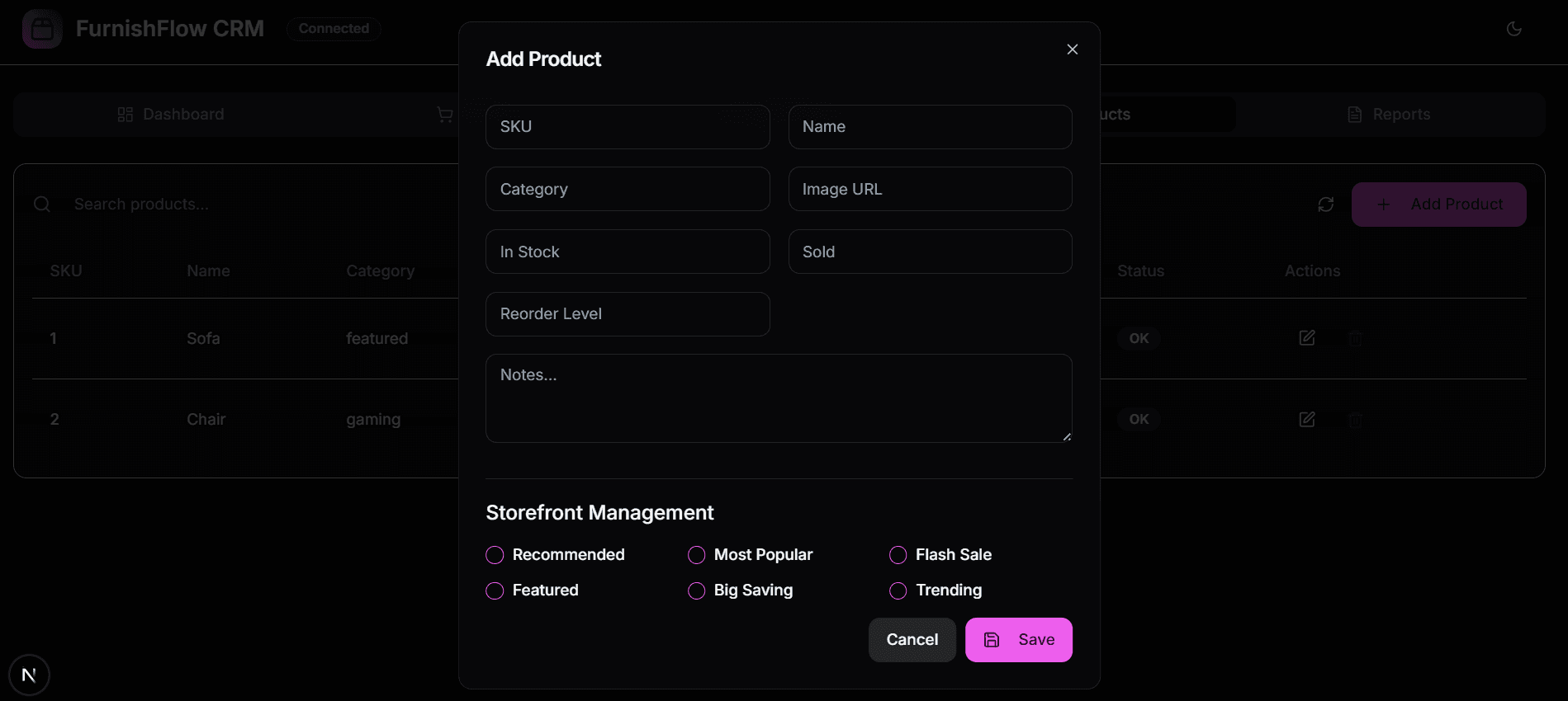 FurnishFlow E-Commerce System (Admin + Storefront) dashboard screen 2