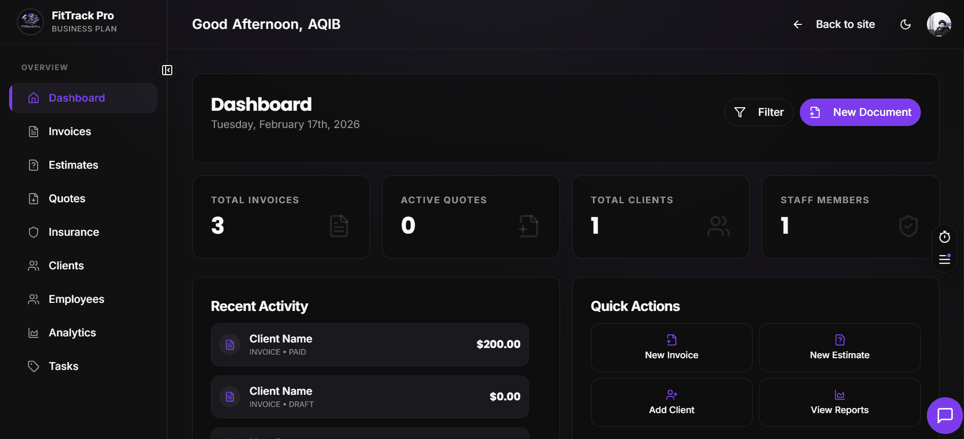 InvoiceCraft SaaS Web App dashboard screen 2