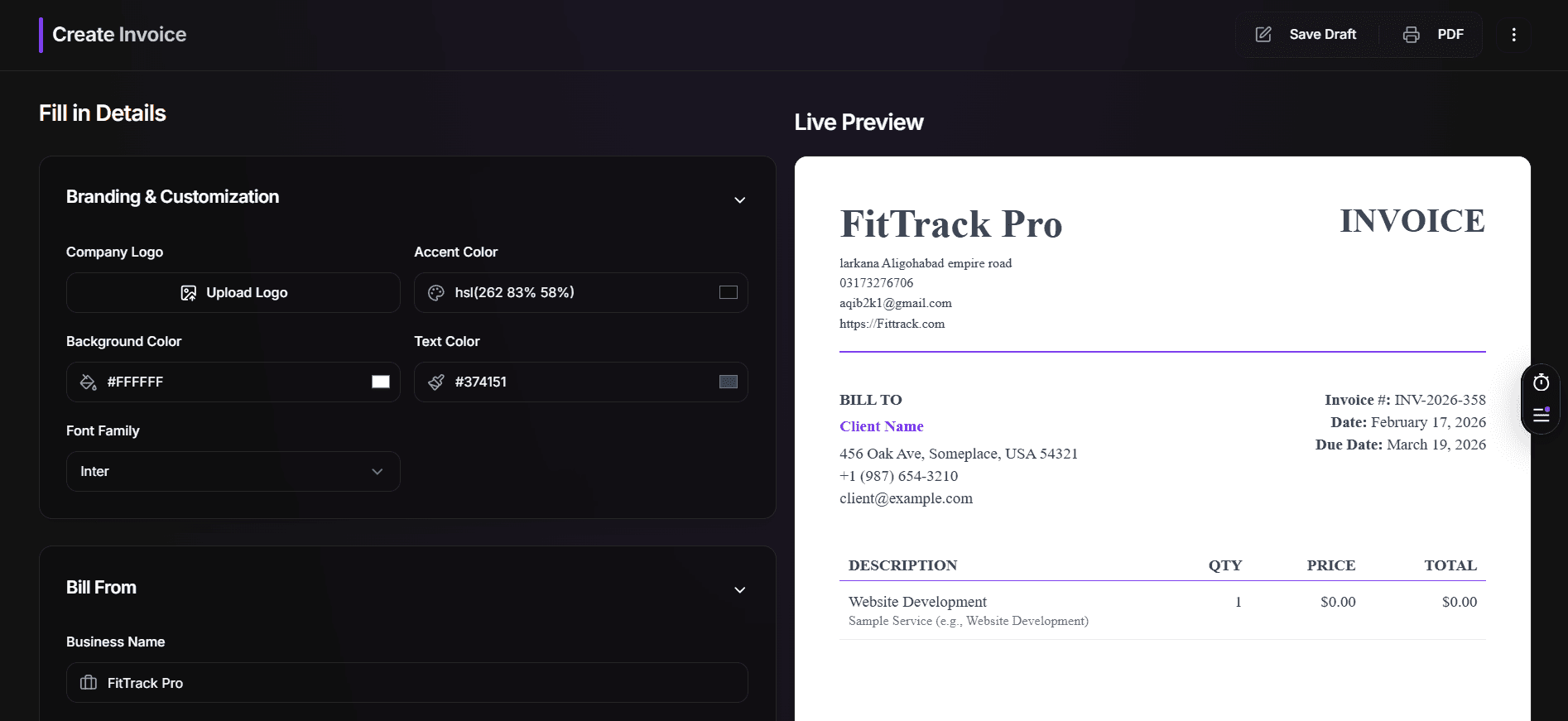 InvoiceCraft SaaS Web App dashboard screen 5